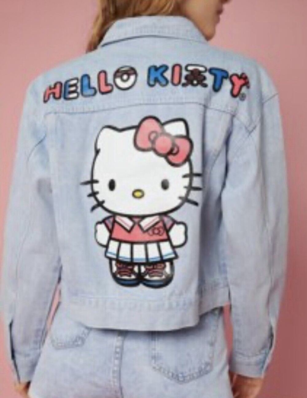 Hello Kitty Light Wash Denim Button Up Long Sleeve Jean Jacket Size S 4